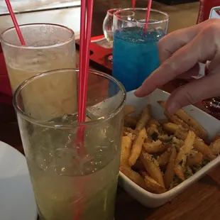 Mille lacs Mule, blue sky bay, and pain killer with parmesan fries.
