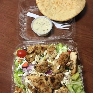 Greek Salad with Grilled Chicken and warm pita bread