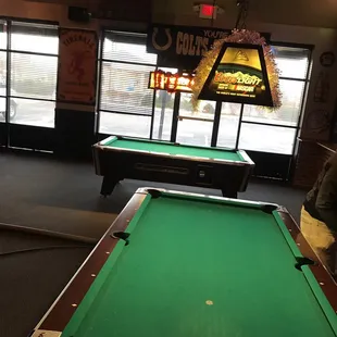 Pool tables.