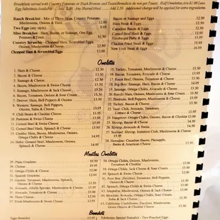 updated menu including prices