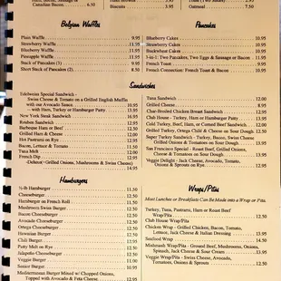 updated menu including prices