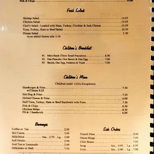updated menu including prices