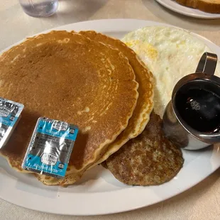 12/1/22 "3-in1" breakfast; 2 pancakes, 2 eggs &amp; 2 sausages
