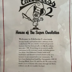Front of menu