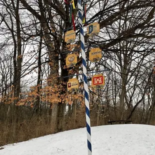 a street sign in the snow