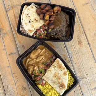 Jerk chicken lunch special + chicken curry lunch special.