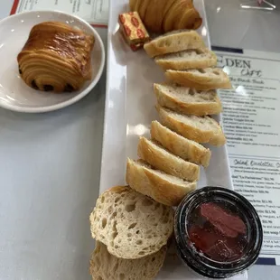 French breast breakfast with strawberry jam and Nutella