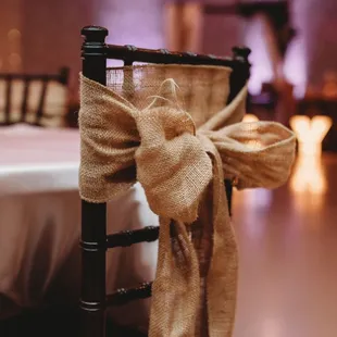 Burlap chair bows at Eden