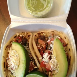 2 beef tacos, $2.50/each