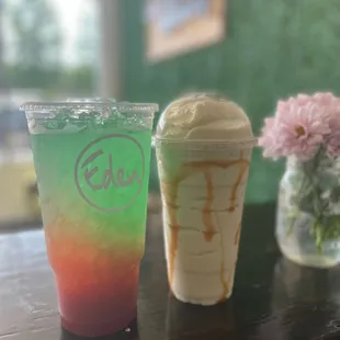 Cupid's Tea and Banana Caramel shake