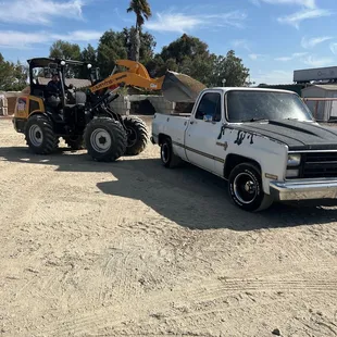 a truck and a tractor