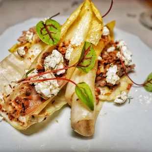 Chicory salad duck confit and goat cheese