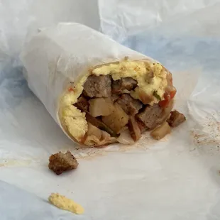 Breakfast Burrito w/ sausage, pico de gallo and salsa added