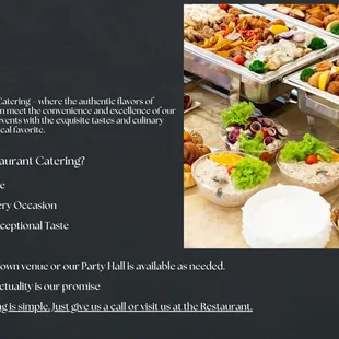 a variety of food items on a buffet table