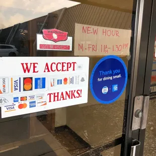 New Hours &amp; Credit Card info