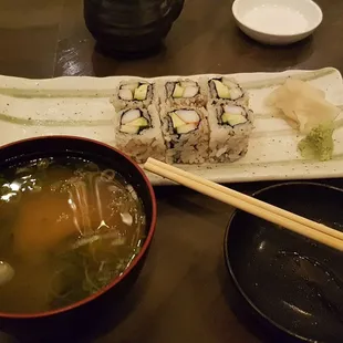 Miso soup and cut Cali roll. $30