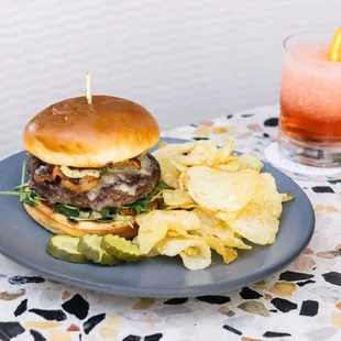 Burger and cocktail