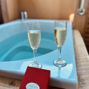 Champagne and chocolates near the soaking tub