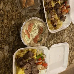 Adam And Eve Lamb skewers Feta pita Baklava