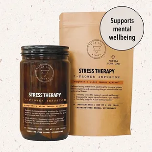 a jar of stress therapy next to a bag of stress therapy