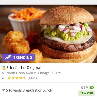 8.00 for 15.00 value. Since I was a Groupon Select member I only paid 6.00 for this. My meals value was 15.91 so I paid 6.91 total.