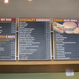 Menu board, circa August 2016