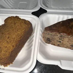 From left Pumpkin bread and Zucchini Cake