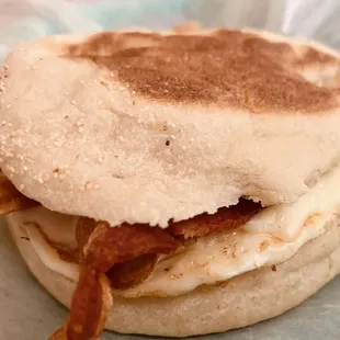 Bacon, Egg, and Provolone on an English Muffin