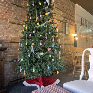 Christmas tree decorated with Easter eggs