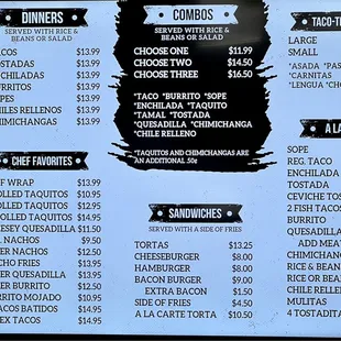 Menu prices as of 01/09/2023