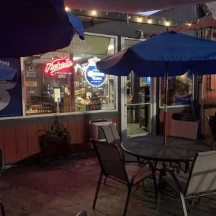 tables and umbrellas