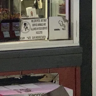 a sign in the window