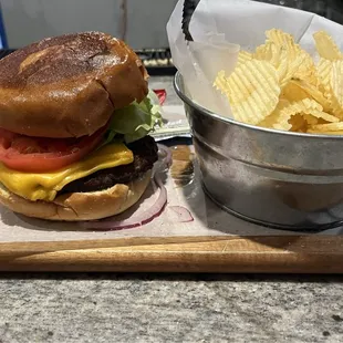 Burger and chips