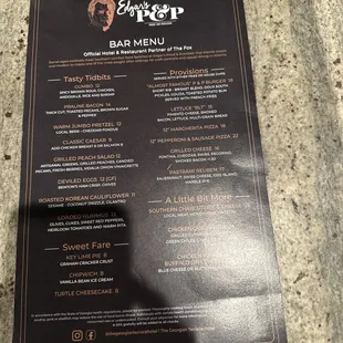 Bar menu