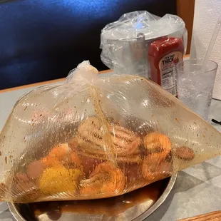 a crab in a plastic bag