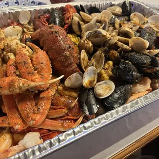 Family seafood combo with Cajun garlic butter