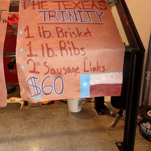 Texas Trinity menu