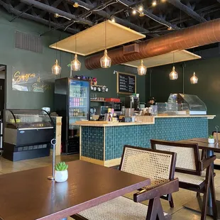 tables and chairs in a restaurant
