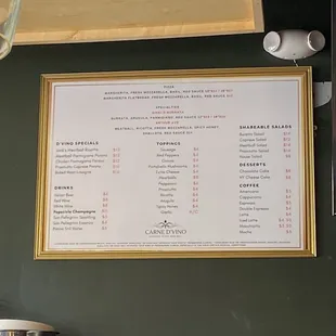 Carne d'vino menu