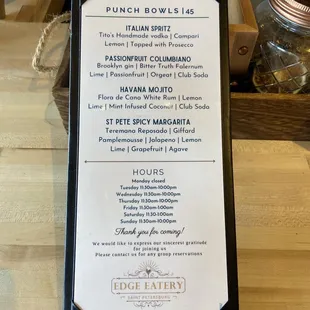 Cocktail menu