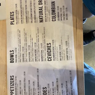 Sangria's menu
