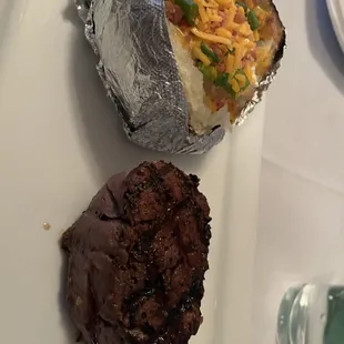 Filet Mignon without bacon and loaded Baked Potato