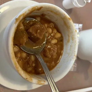 Navy bean and beef soup, sideways