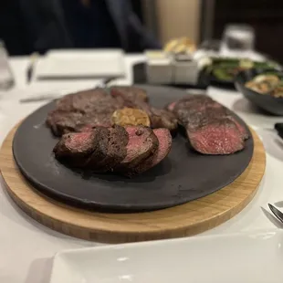 Rib eye, wagyu, and filet