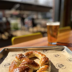 a pretzel on a tray