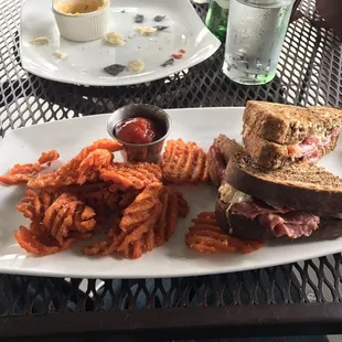 House Reuben with sweet potato fries