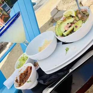 Taco Tuesday with yummy chips &amp; guacamole, amazing ceviche with lots of shrimp