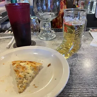 Chicken Alfredo pizza, won a Coors mini boot glass in a raffle - they held one every hour - best place ever!