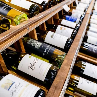 rows of wine bottles
