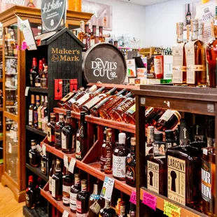 shelves of liquor in a store